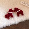 New Year Red Cute Flocking Horse Stud Earrings for Women Bowknot Imitation Pearl Ear Studs Sweet Jewelry Autumn Winter K1