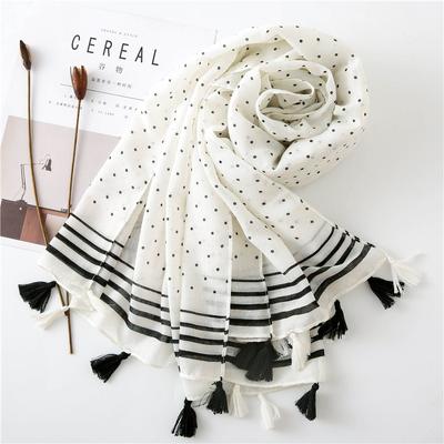 Women Cotton Scarf Bohemia Dot Print Hijab Shawls and Wraps Long Tassel Female Foulard  New Designer Bandana Pashmina