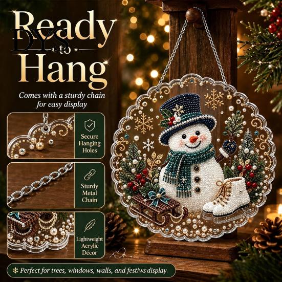 Faux Pearl Art Kits for Adults Christmas Ornament DIY Kit, Hanging Angel Santa Suncatcher, 3D Window Sparkling Sun Catcher Craft Kit Adults,