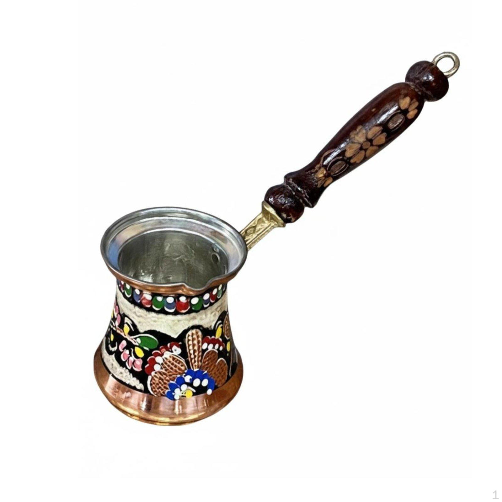 Turkish Coffee Pot Copper Engraved Enamel