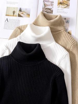 2024 Damen Schlank geschnittener Schwarzer Rollkragenpullover - Warm, Dick gestrickte Basisschicht für Herbst und Winter