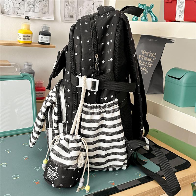 Cute Bunny Ear School Backpack with Clear Front Pocket Top Handle Casual Daypack for Girls Daily Use
