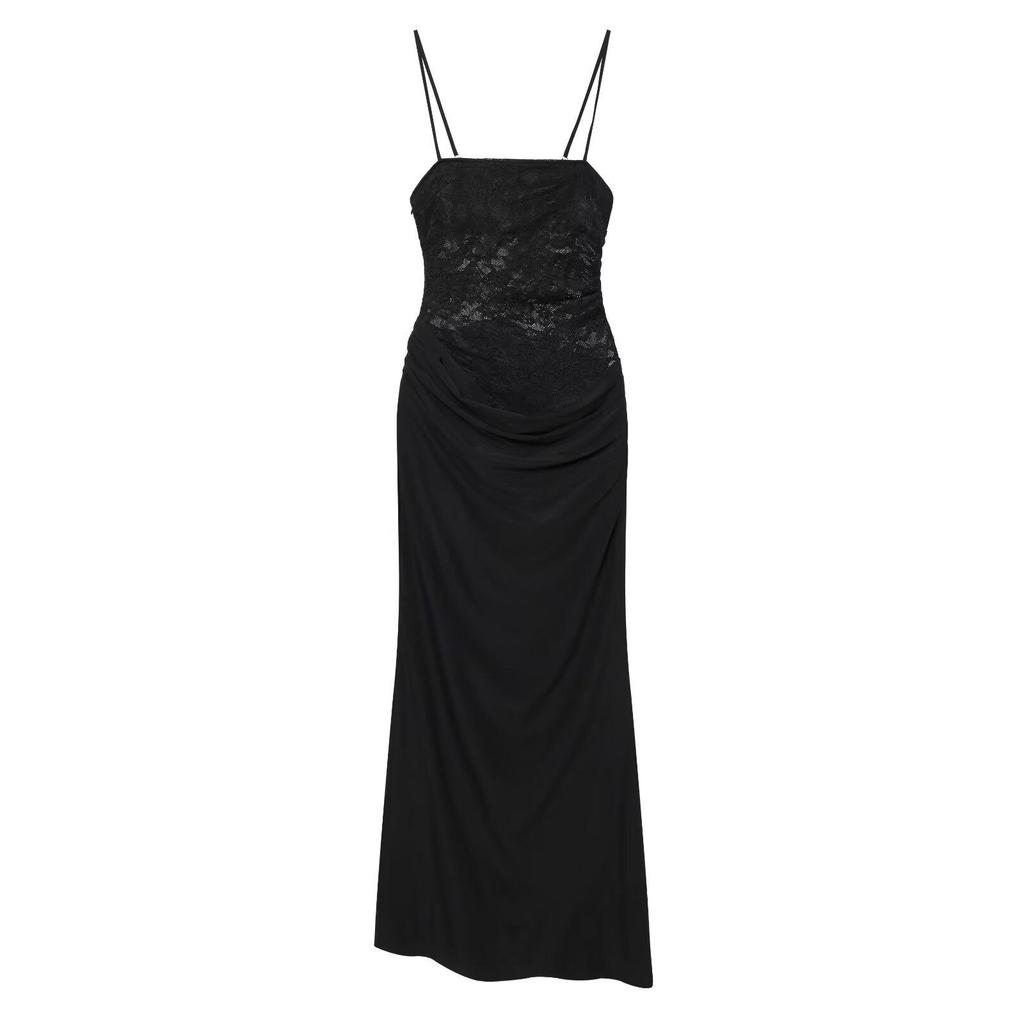 Elegante Abito Canotta con Patchwork di Pizzo Stile Europeo e Americano per Donna - Abbigliamento da Banchetto Sexy e Modellante