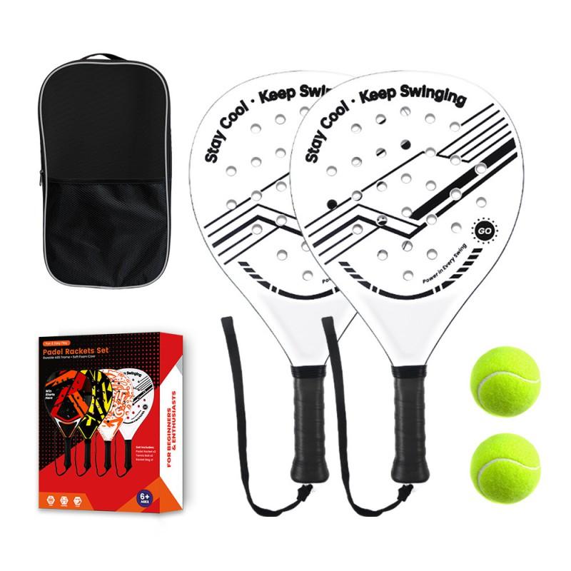 Beginner Padel Racket ABS Plastic Lightweight Durable Indoor Outdoor Tennis Training Practice ABS Black/White Dual Racket Dual Ball Set