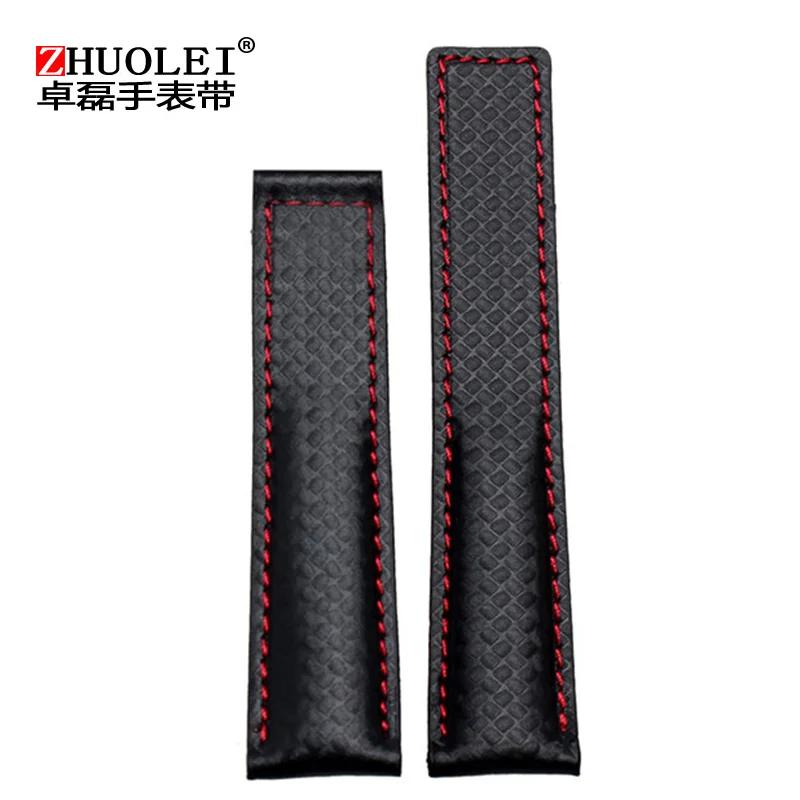 19mm 20mm 22m Cowhide Watchband For TAG Heuer Calera Monaco F1 Black Red Men Genuine Leather Strap Metal Folding Buckle Bracelet