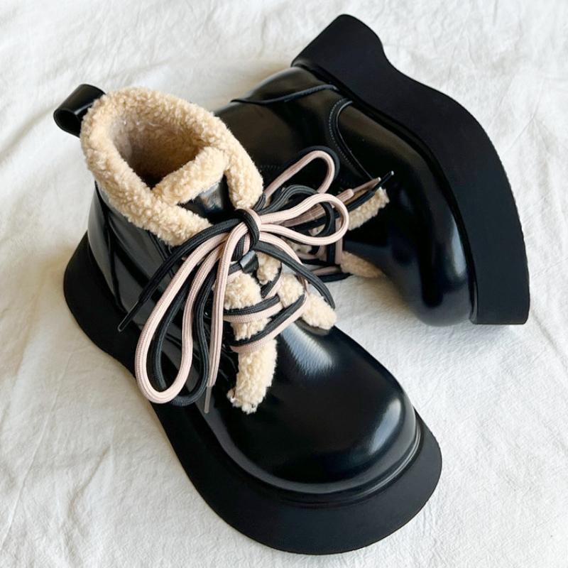Women's Winter Velvet Snow Boots Casual Lightweight Ankle Boots Warm 2025 Fashion Front Lacing Thick Sole Leisure Botas Mujer