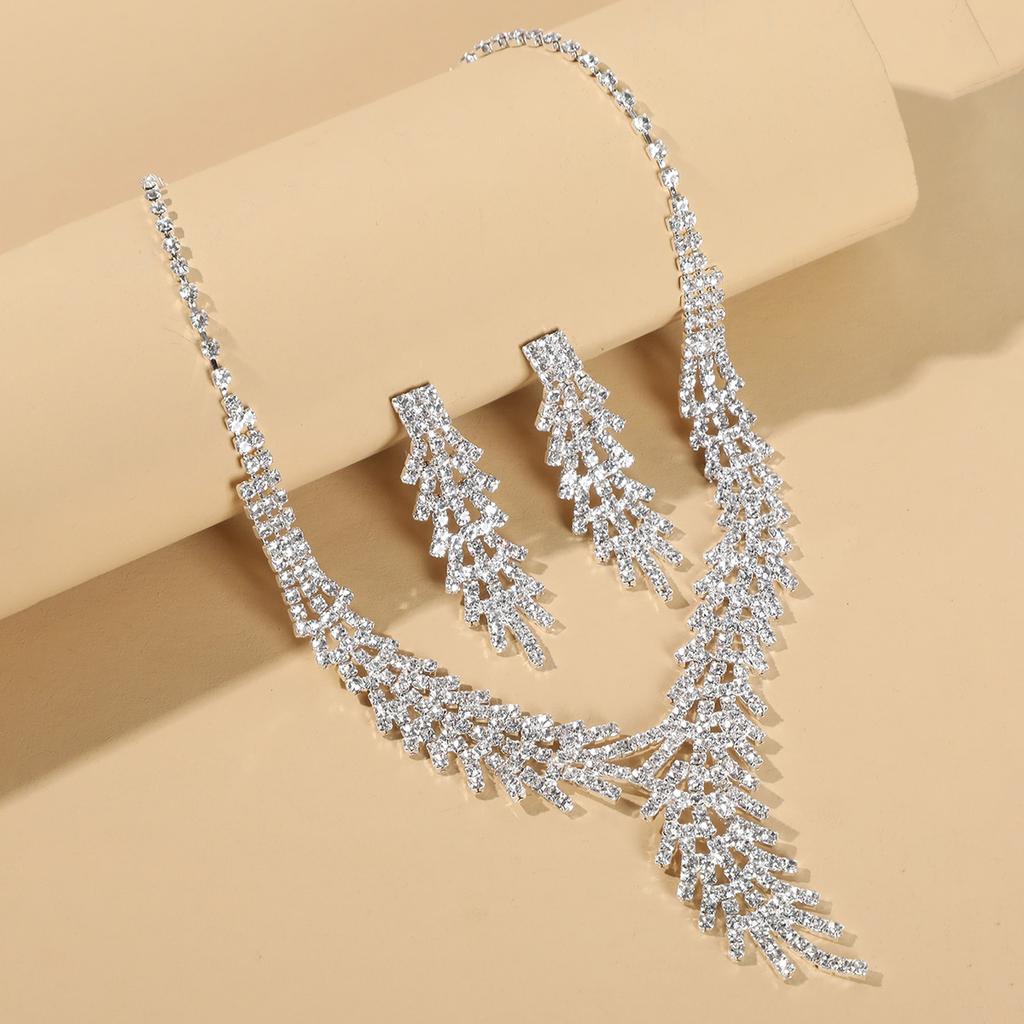 3PC Women's Trendy Claw Chain Series Mimosa Flower Earrings Necklace Zircon Set Wedding Banquet Party Holiday Gift-1699
