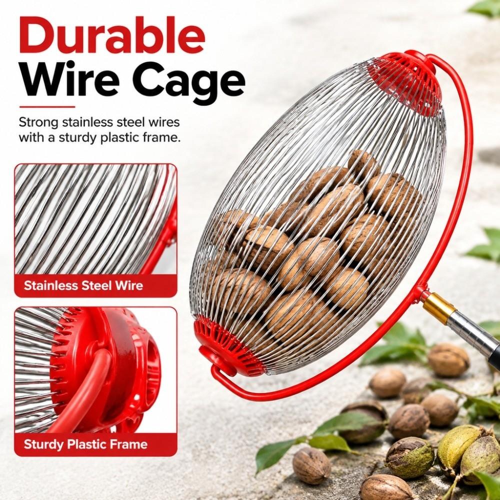 Telescopic Rod Rolling Nut Gatherer Wire Cage Pecan Picker Roller Hickory Nuts