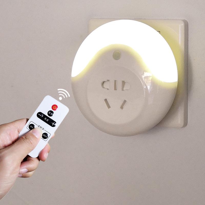 Led Night Light Intelligent Remote Control 3-Color Dimmable Socket Lamp Plug-in Light for Bedroom Bathroom Nursery Kitchen Hallway