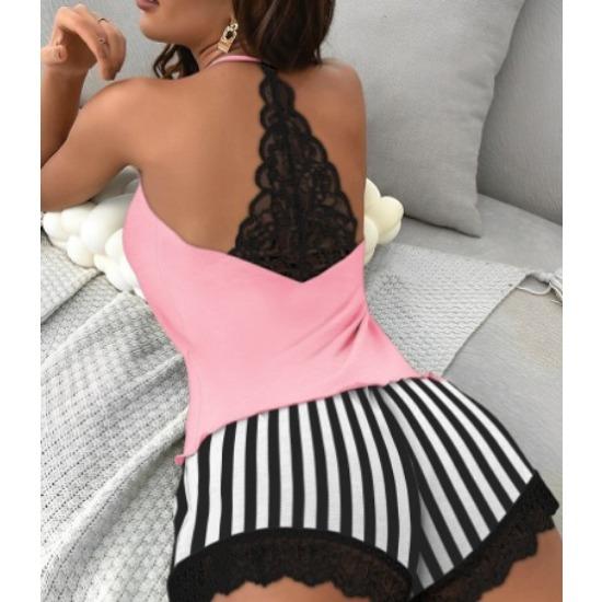 

GMXIA Женские модные и сексуальные шорты на бретелях с V-образным вырезом и кружевом, пижамы и домашняя одежда, комплекты пижам из двух предметов XXL