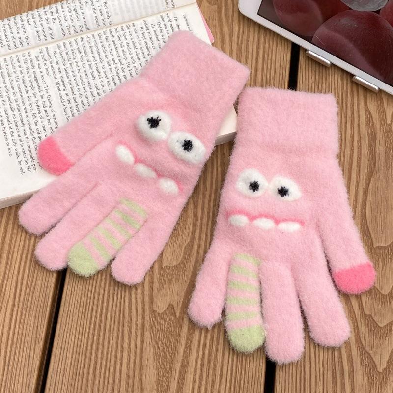 Funny Monster Finger Touch Screen Plush Knitted Gloves Cute Winter Knitted Gloves Warm Thickened Velvet Split Finger Gloves
