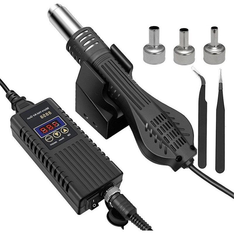 AT19-1Set Hot Air Rework Station, LCD Digital Display Soldering Hot Air Guns, Portable Mini Rework Dryer-Type Solder EU Plug