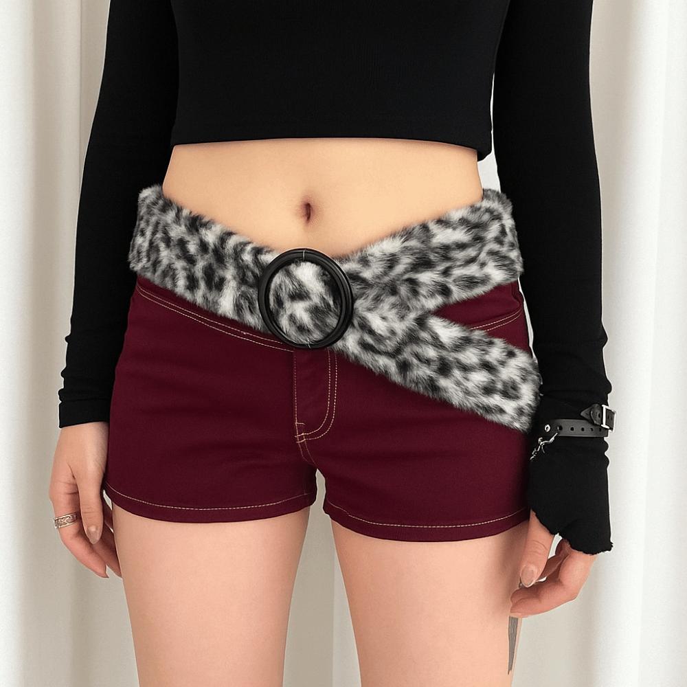 PU Leather Furry Waistband Faux Fur Y2K Waistband Simple Plush Belt  Spicy Girl