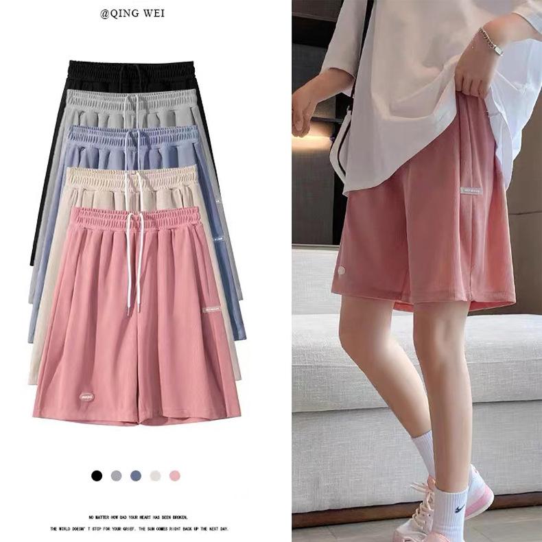 Summer Hong Kong Fan Five-point Shorts Women's Pit Strips Casual Outer Wear Sports Women's Pants Loose Straight Shorts High Waist