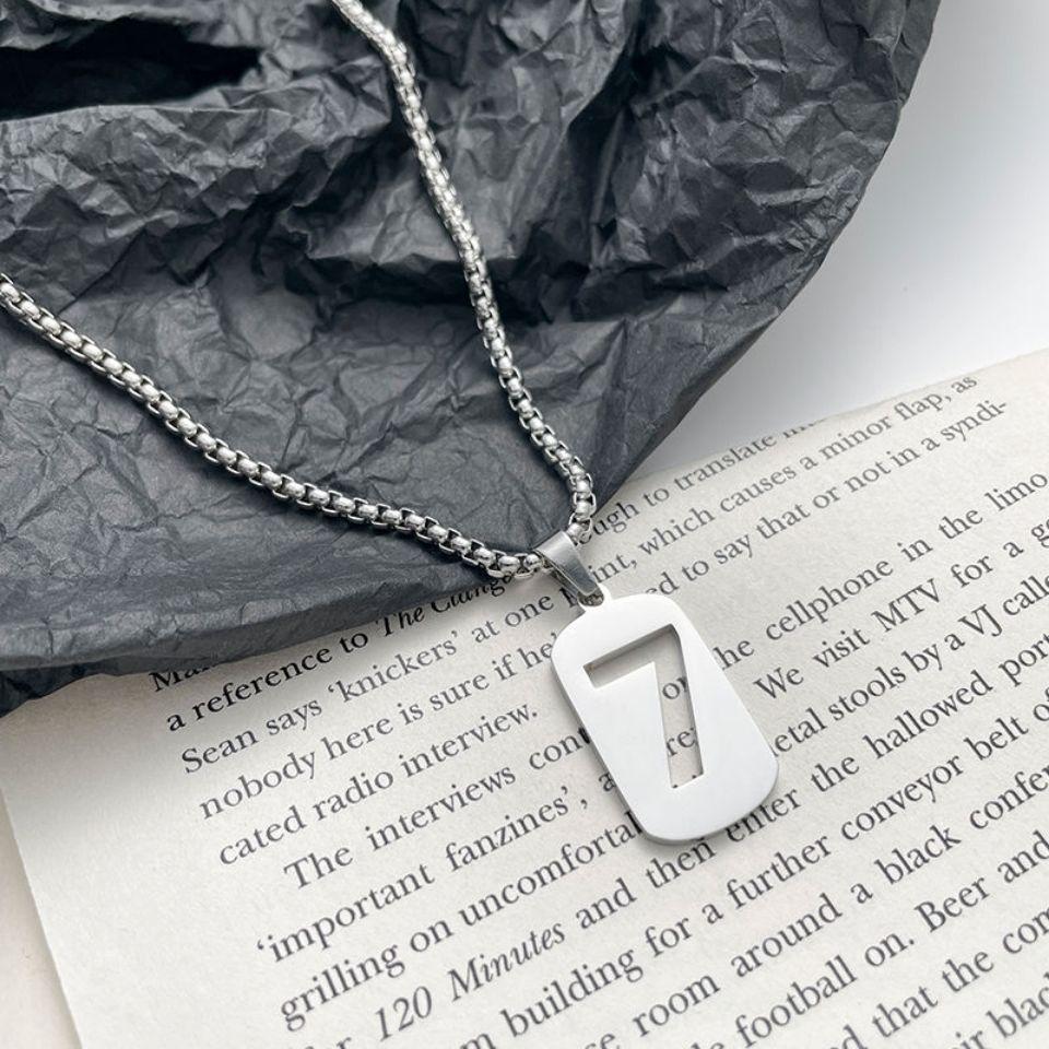 Lucky 7 Stainless Steel Unisex Necklace: Versatile Simple Harajuku Style, Titanium Chain, Fade-Resistant