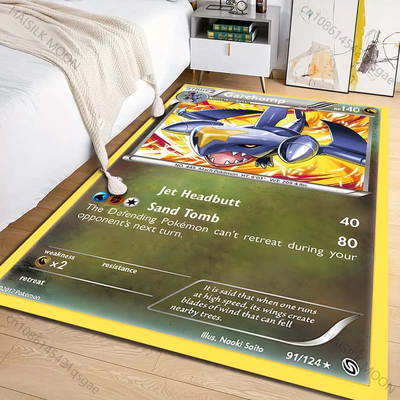 Wiele rozmiarów Dywan z nadrukiem karty Pokémon Garchomp do salonu, sypialni, pokoju dziecięcego, wystroju domu, dywanik obszarowy, narzuta na sofę, przedpokój, mata do zabawy
