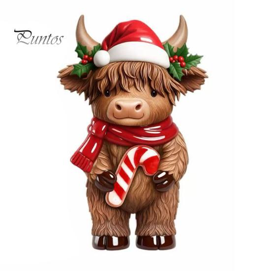 Niedliche Tier-Schreibtischdekorationen 2 Stück Weihnachts-Hochlandrind-Figuren, Harz-Weihnachtsmann-Rentier-Kuh, mit Hut, Dekorative Sammlerstücke für den Innenbereich Heiß