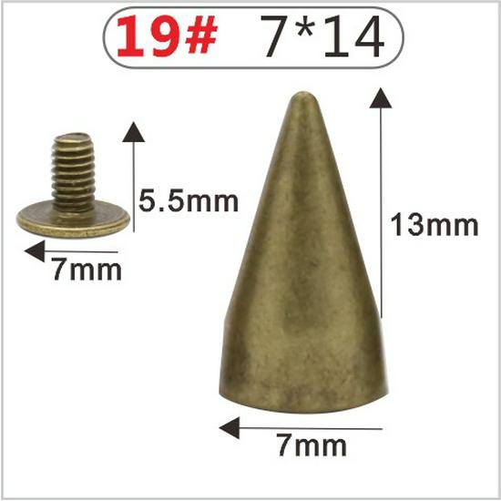 Punk Spike Alloy Bullet Rivet Horn Cone with Base Screw for Apparel, Bags, Shoes