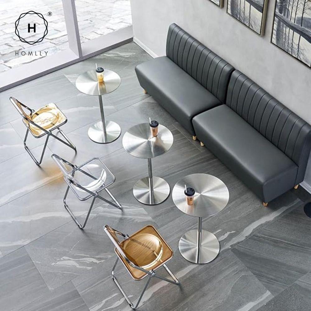 Homlly Tonii Stainless Steel Round Slim Table (40-70cm Diameter)