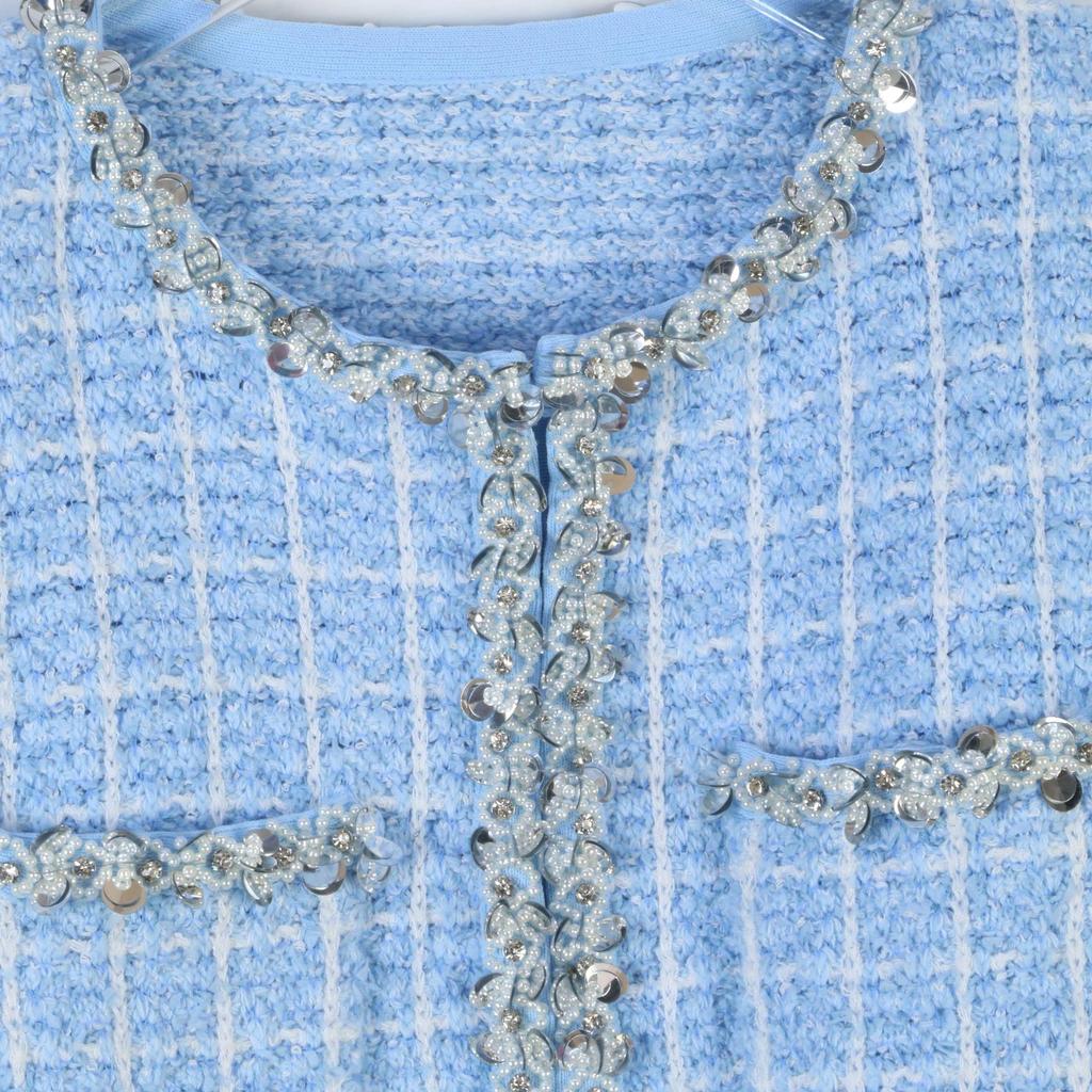 Schickes, französisch inspiriertes Strickjacken- und Bodycon-Midirock-Set mit Diamanten