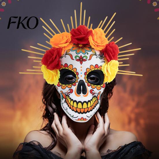 Tag der Toten Maske Mardi Gras Maske, Venezianische Party Zuckerschädel Maskenballmasken für Halloween Cosplay Mexikanische Rose