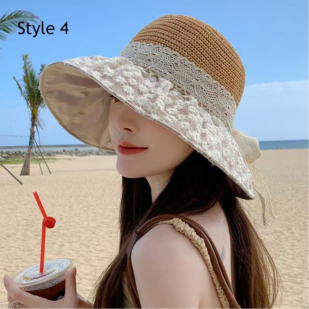 HOT Women's Summer Bucket Hat Small Flower Woven Straw Hat Foldable Fisherman Hat Handmade Wide Large Brim Beach Hats Anti UV