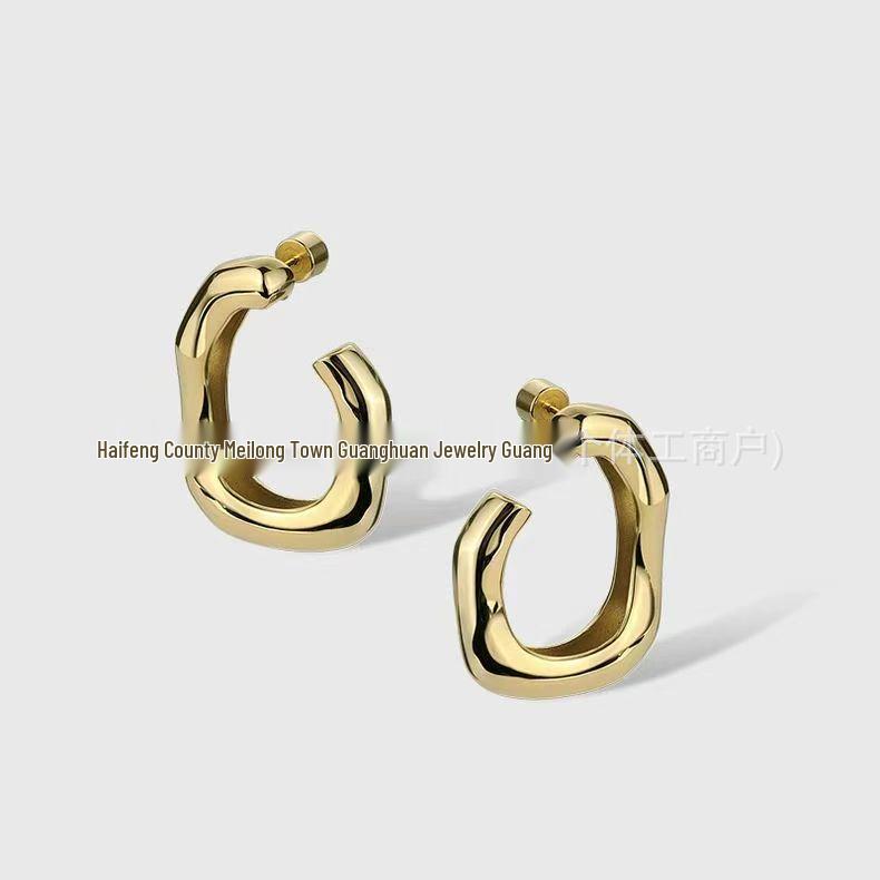 Song Jia Retro Gold Hoop Earrings: High-End Geometric Lines, Light Luxury Design