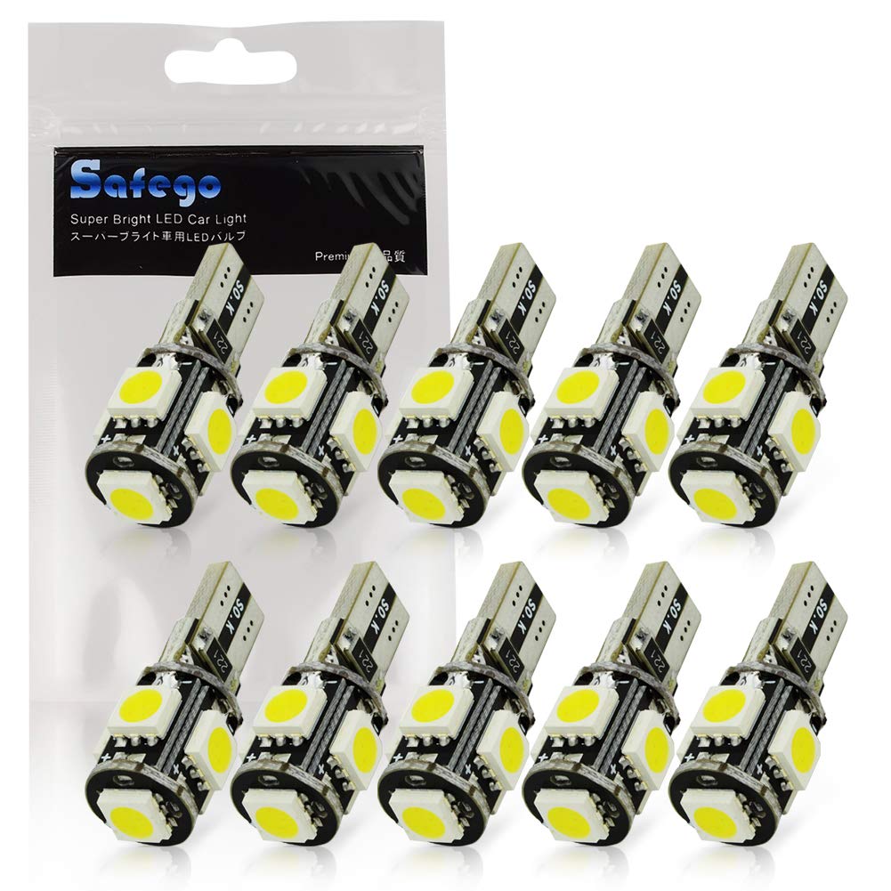 Светодиодные лампы T10 W5W для автомобиля, Safego 5 SMD белые клиновидные лампы, Взрывные, 5 Вт,