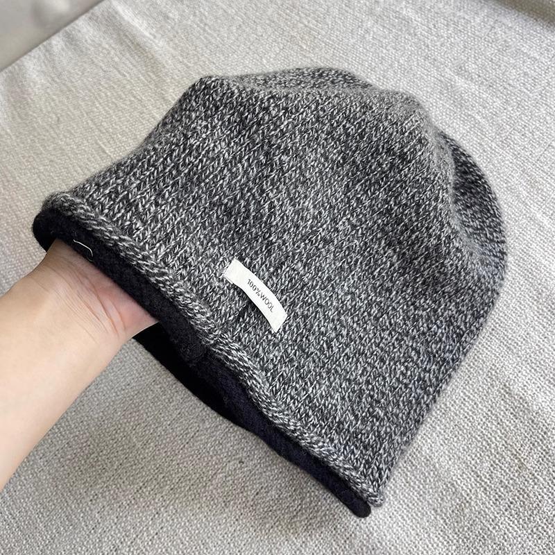 Pure Wool Pile Hat for Men and Women Loose Version Stretch Knitted Cold Hat European and American Style Double Sided Hat