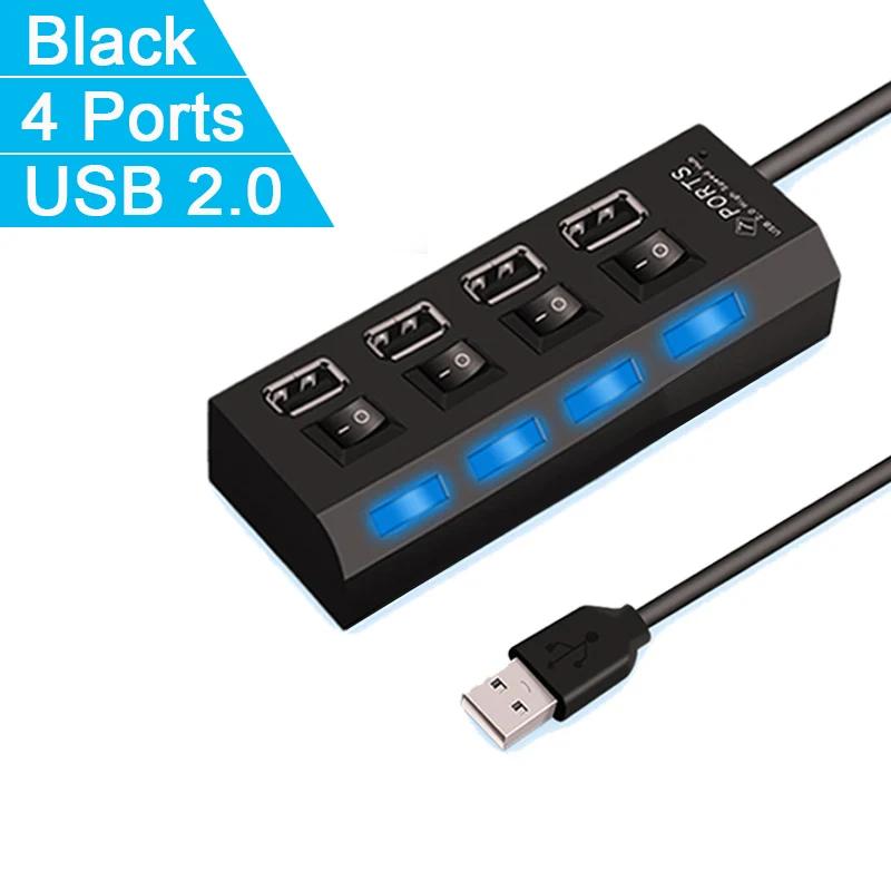 

Высокоскоростной адаптер USB HUB 2.0 с 4/7 портами, расширитель, мульти-USB-сплиттер, несколько удлинителей со светодиодным переключателем лампы для ПК, ноутбука