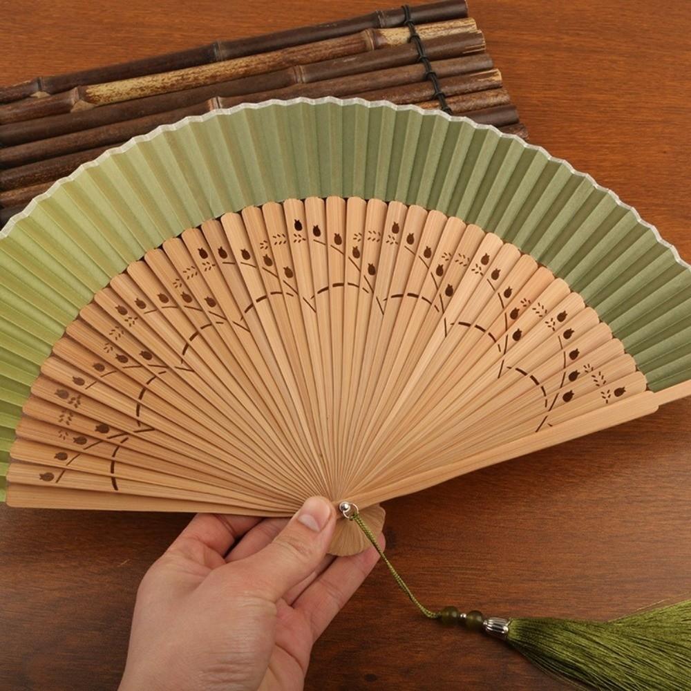Decoration Chinese Style Silk Fan Tassel Handheld Shell Fan Bamboo Folding Fan Home Decor