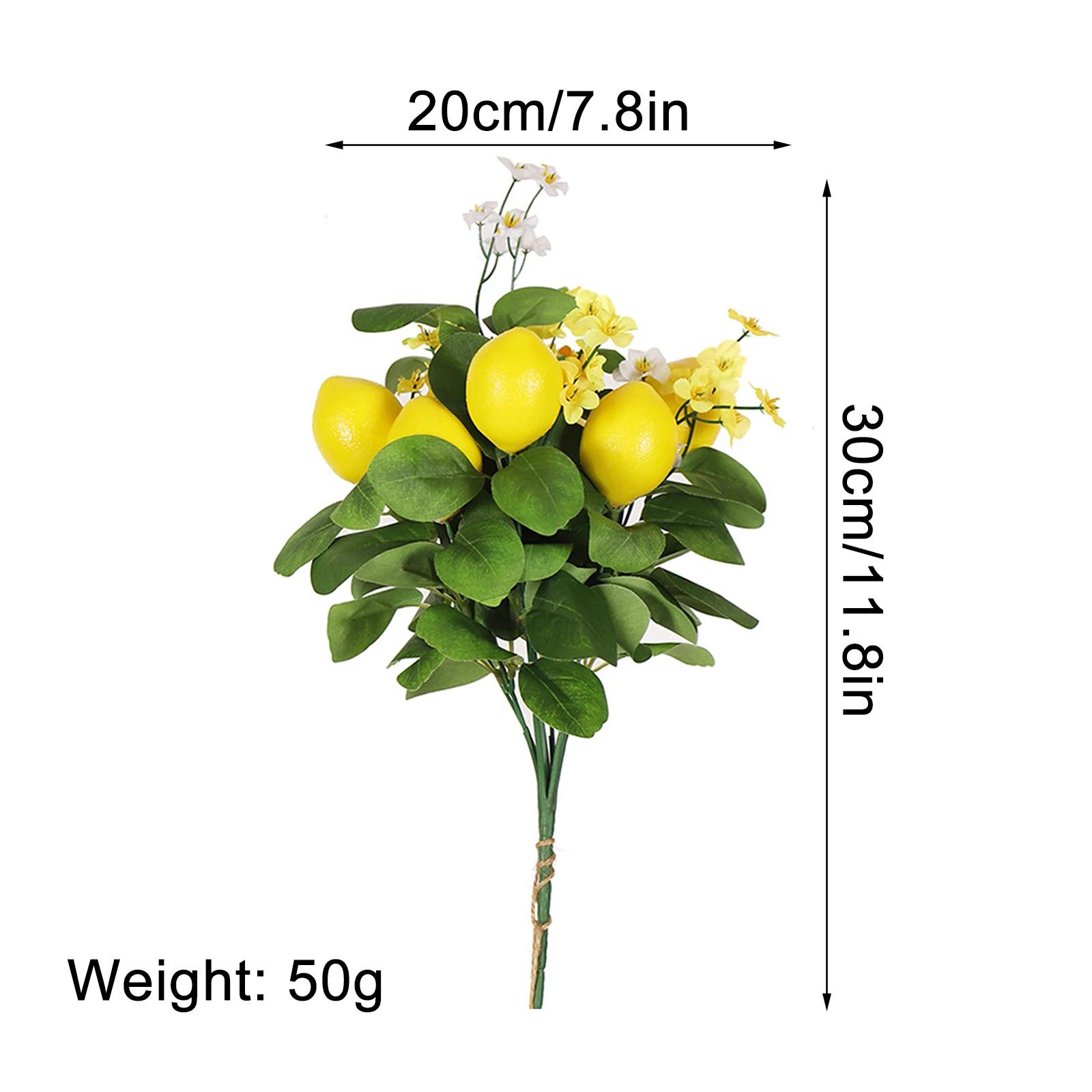 

High Quality Lemon Fruit Branch With Green Leaves Artificial Flowers House Table Decor Flores Home Decoration Plant Photo Props