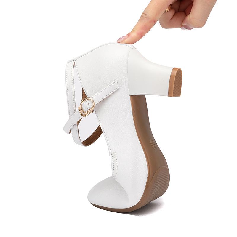5.5cm 6cm Elegant Comfortable Ankle Bandage Med Block Heels Shoes Women Spring 2025 Soft Leather Shoes for Office Dance Work