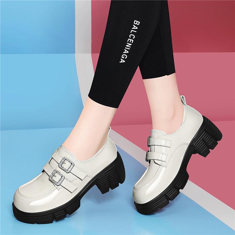 

Casual British style small leather shoes women s platform loafers new spring and summer patent leather thick heel single shoes high heels 40