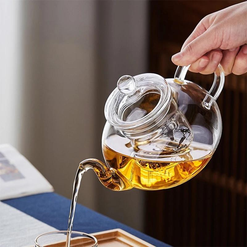 Ceainic din sticlă filtrabilă, rezistent la căldură, îngroșat, din sticlă borosilicată înaltă, cu infuzor, 400/600/800/1000ml, fierbător