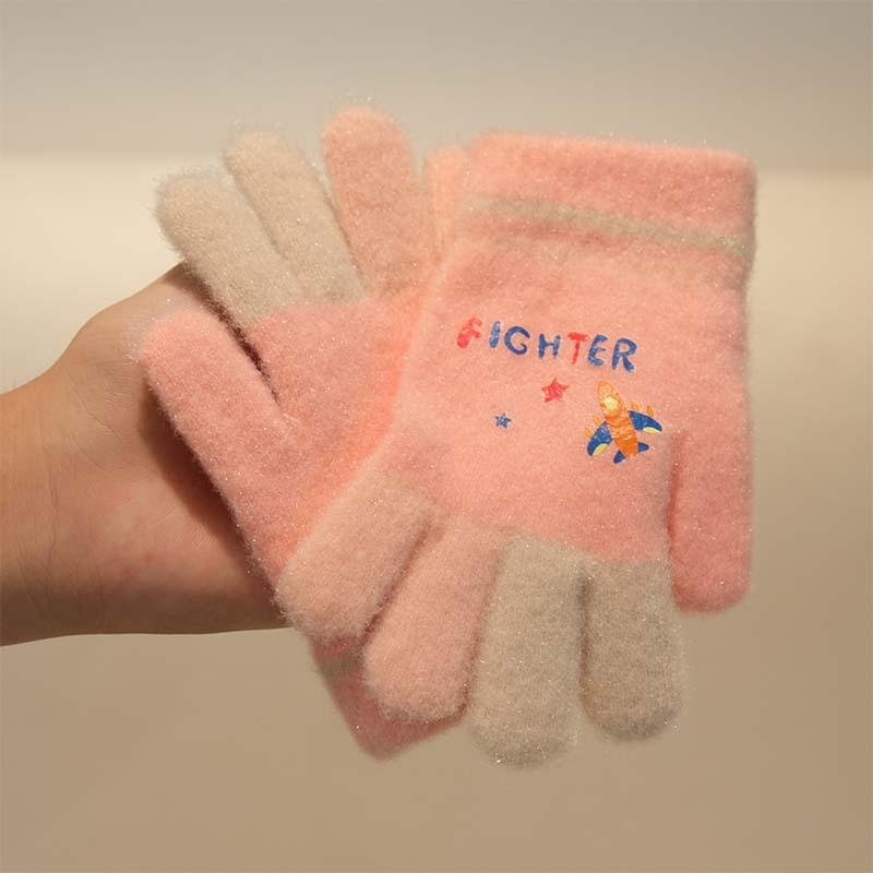 Children's knitted finger cute cartoon plane thickened warm primary school boy winter outdoor cold riding gloves