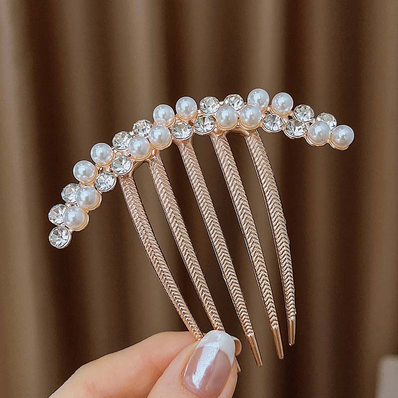Korean White Pearl Crystal Hair Combs For Women Elegant Metal Pan Hair Insert Comb Ball Head Hairpin Hair Jewelry Accessories
