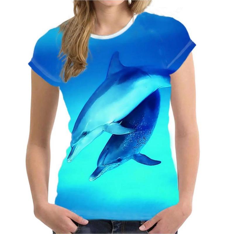 Women's T Shirt Dolphin Animal 3D Print Tee Summer Fashion Casual O-Neck Short Sleeve T-Shirts Y2k Tops Harajuku Female Clothing