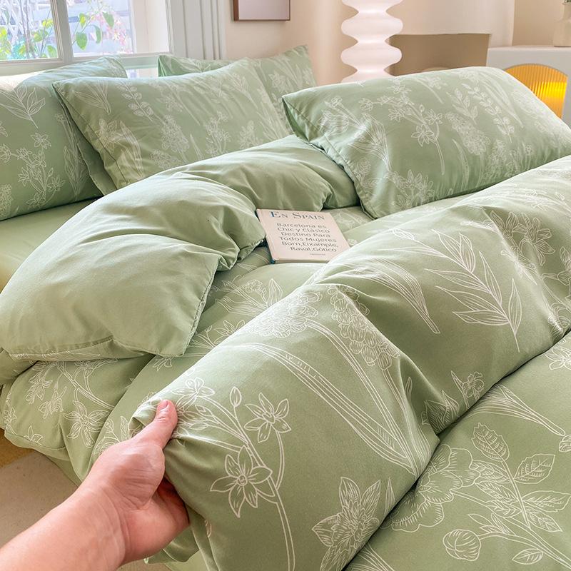 New Aerobic Knitted Double Yarn Four-piece Set Small Fresh Skin-friendly Three-piece Set Household Bedding Set Four Seasons Universal