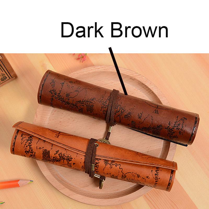 

Ретро карта сокровищ в рулоне, пенал из искусственной кожи, большая вместительная сумка для ручек, сумка для кистей для макияжа, пенал, школьные канцелярские принадлежности темно-коричневого