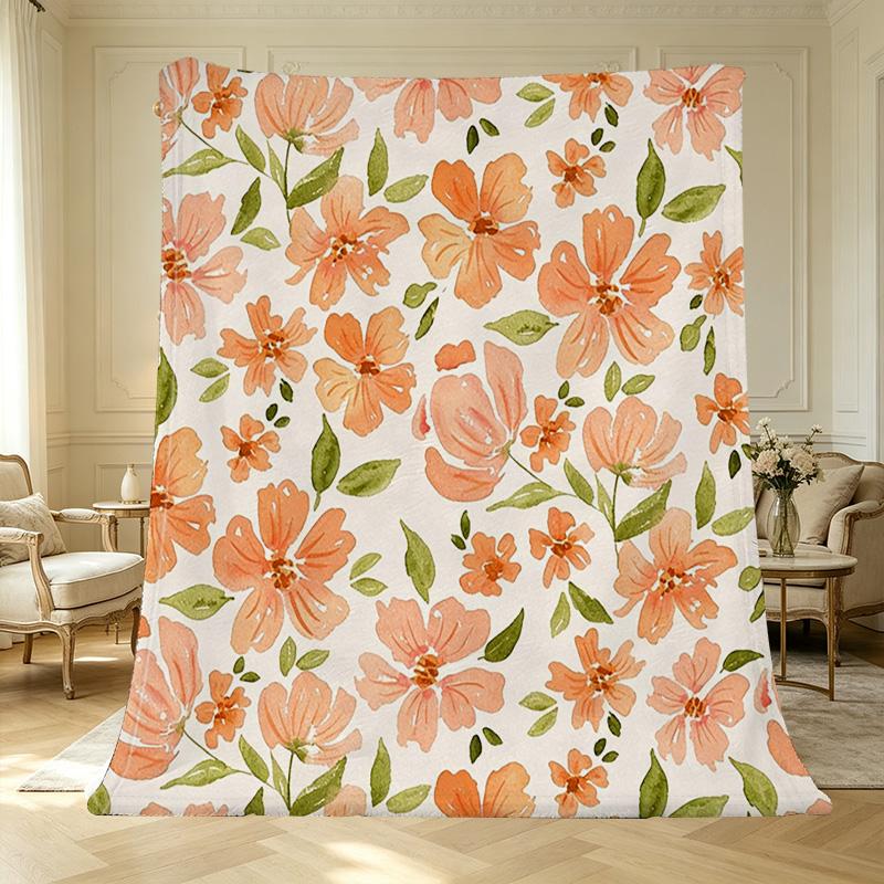Floral Design Fleece Blanket Soft Skin-friendly Binding Edge Couch Throw, Cozy for Bedroom Living Room, Christmas Halloween Home Decor