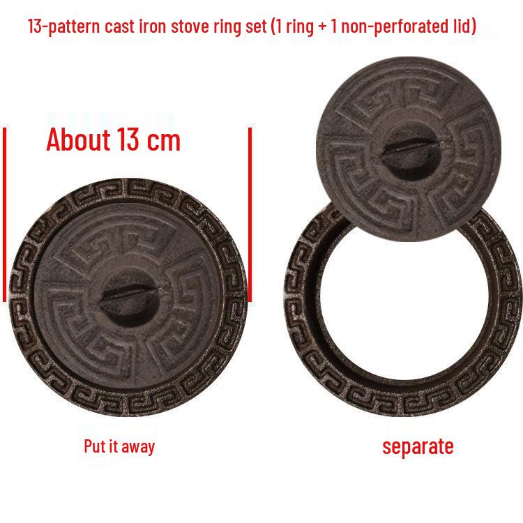 Cast Iron Firewood Stove Ring & Lid: Thickened Rustic Pot and Fire Pit Accessories
