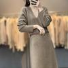 Abito-Maglione in Maglia di Cashmere a Manica Lunga con Scollo a V Slim Fit per Autunno e Inverno