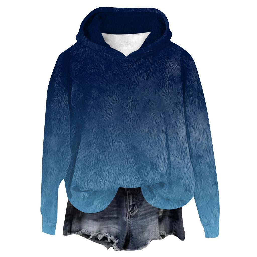 Women's Hooded Long Sleeve Printed Flannel Top Hooded Sweatshirt