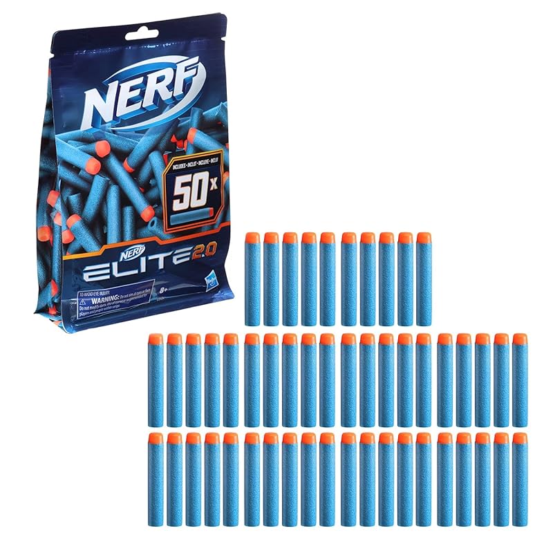 [] Hasbro Nerf Elite 2.0 Снаряды, упаковка 50 шт., Сменные пенные снаряды, Совместимы с бластерами Nerf, использующими снаряды Elite, E9484, Оригинальный товар