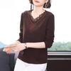 Women's Autumn Long-sleeved V-neck Lace Mom T-shirt Warm Inner Bottoming Shirt