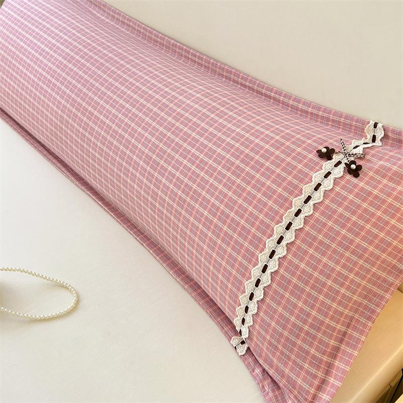 Romantic Bedding Pillowcase 1.2/1.5/1.8 Meters Long Lace Pillows Case Grid Print Bedding for Lovers Wedding Pillows