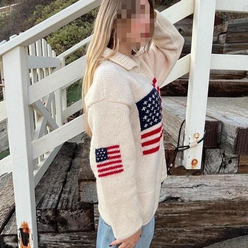 Autumn and winter street jacquard design sense cardigan zipper loose casual sweater