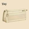 Wear Resistant Stationery Pouch Mesh Pencil Case with Zipper, Double Layer Large Capacity Compact Makeup Brush Holder Organizer, Transparent