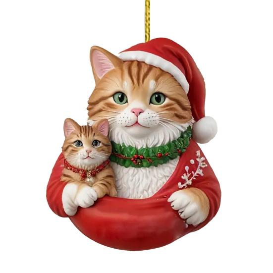 Christmas Pendant 2D Acrylic Cat Wearing Xmas Hat Charm Car Hanging Ornament Festive Atmosphere